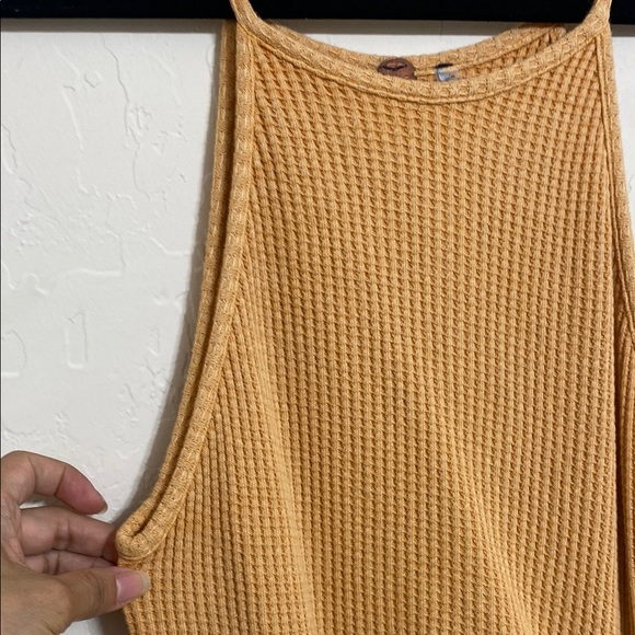 Free People FP Katya Thermal mini dress Ruched MustardYellow medium NWT - Picture 7 of 15